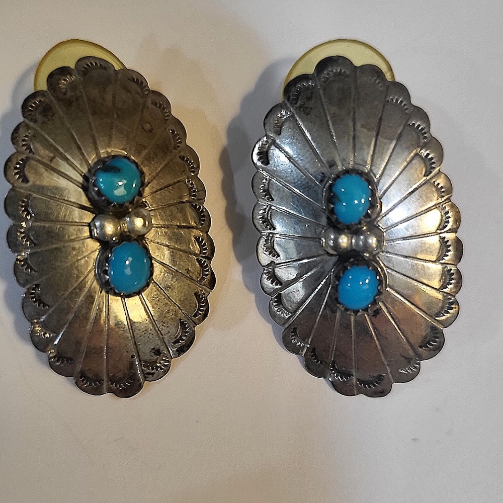 Vintage Filagree Turquoise Oval Stud Earings